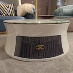 Coffee Table Set with Integrated Natural Wood Veneer and Marble-Effect Top